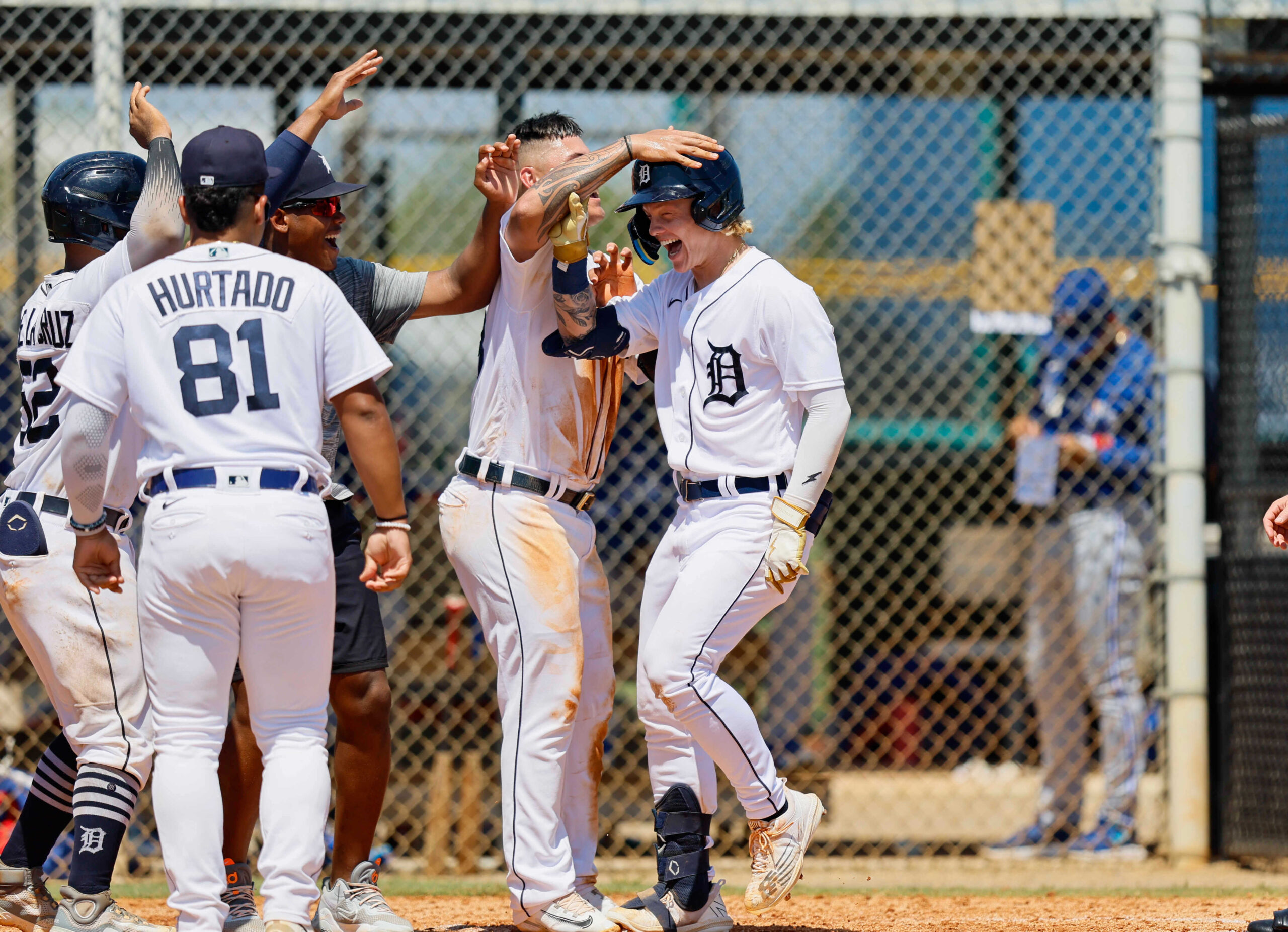 Detroit Tigers first-round pick Max Clark celebrates a walk-off homer in August 2023.