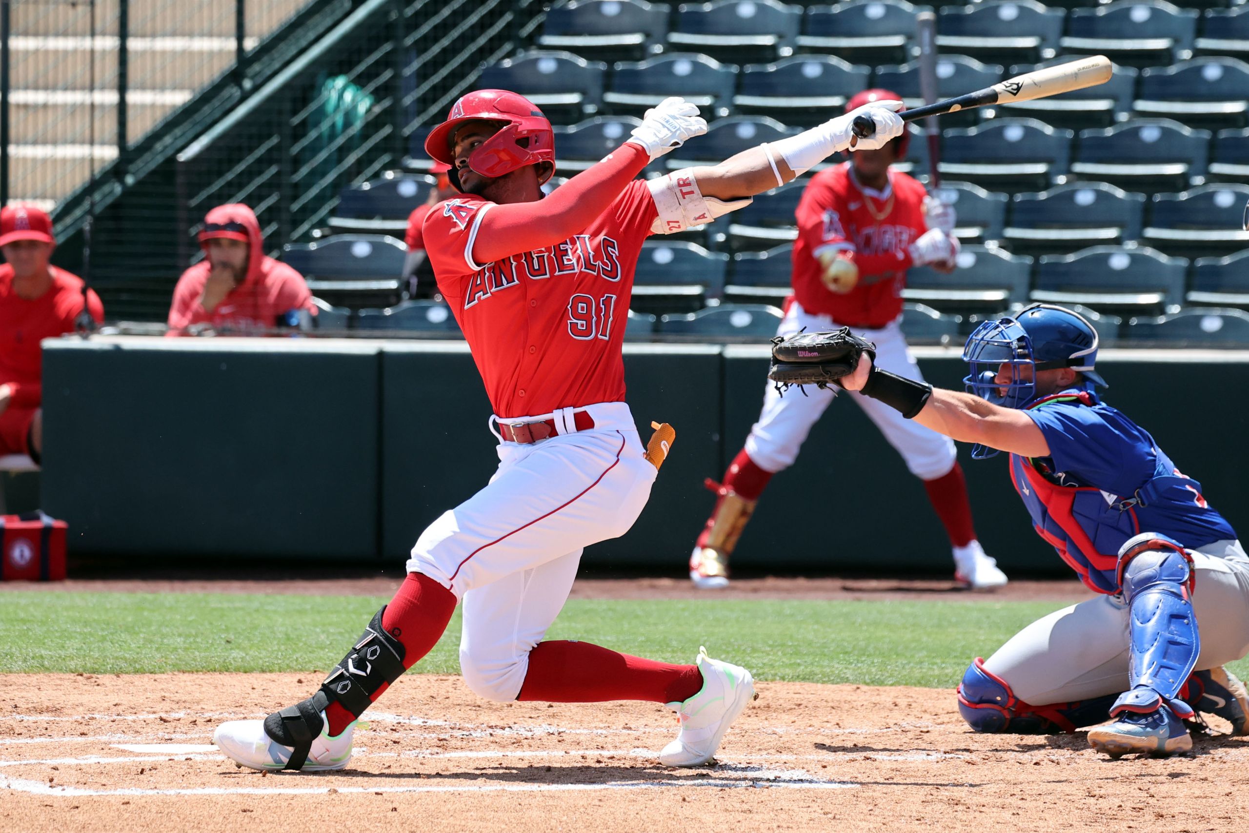 Angels prospect Raudi Rodriguez in an Arizona Complex League game. (Photo by Bill Mitchell)