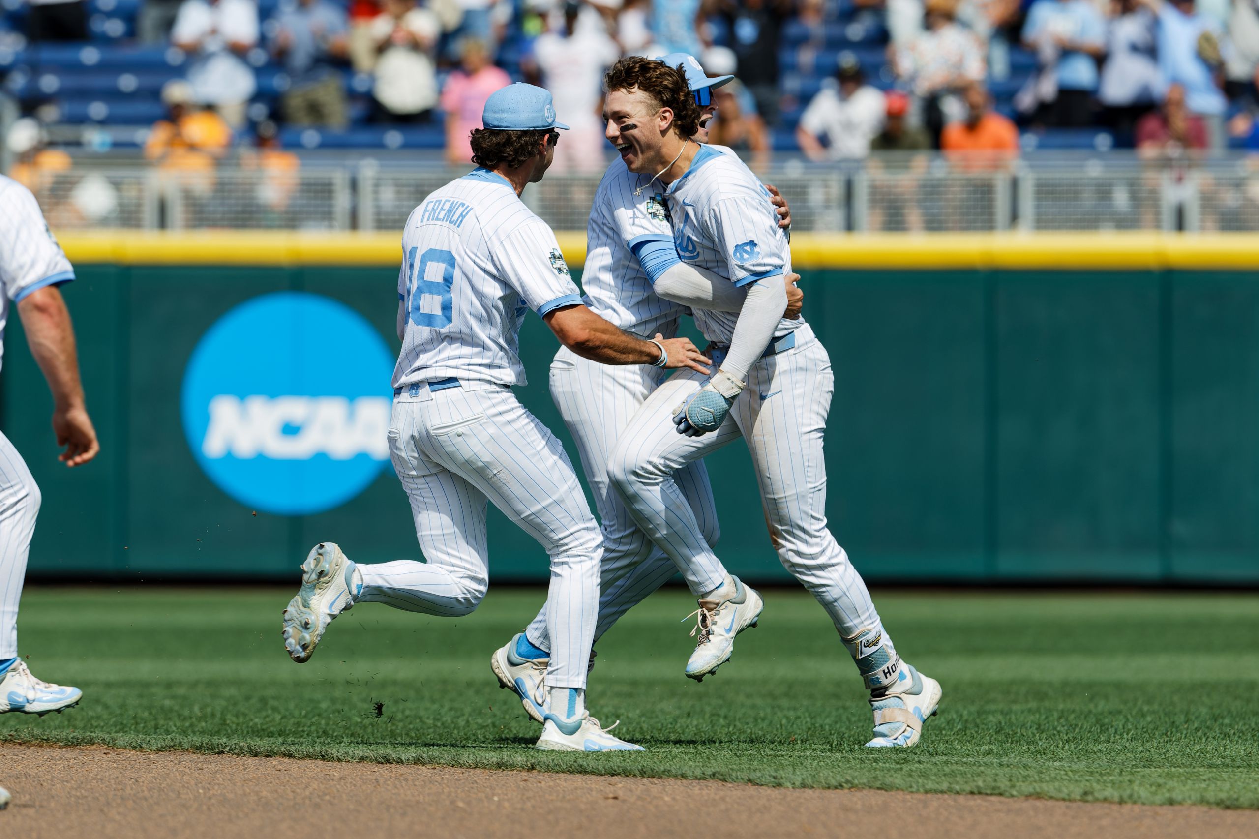 Vance Honeycutt celebrates a College World Series walk-off in Omaha.